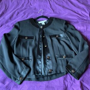 The Limited Black Satin-Trim Cropped Blazer with Gold-Tone Buttons